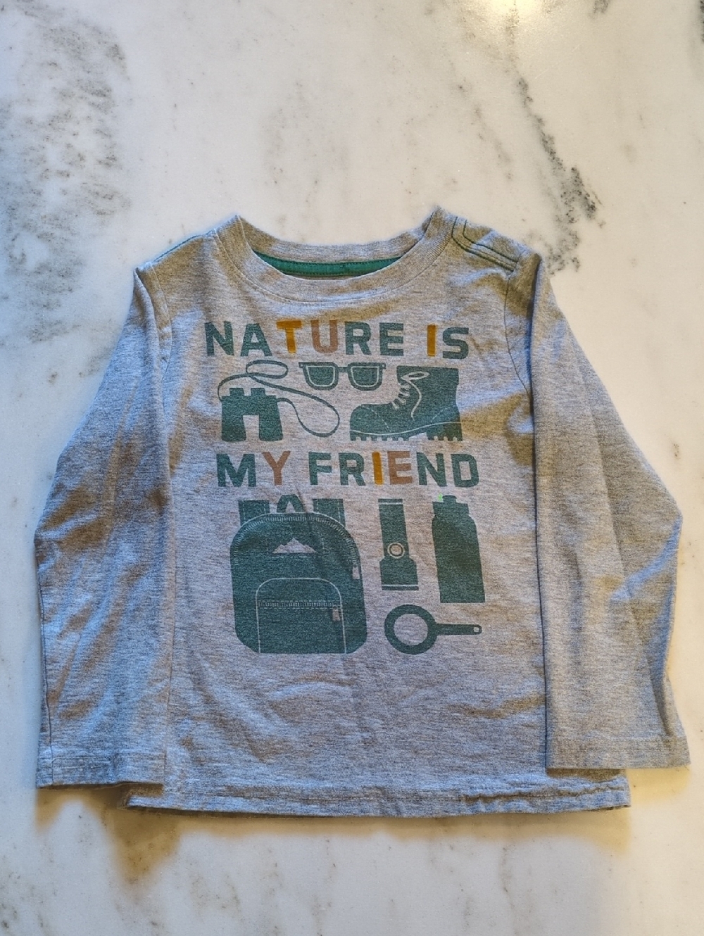 Tea Collection Boys Graphic Tee Sz 4 Gray Long Sleeve Nature Outdoor Adventure